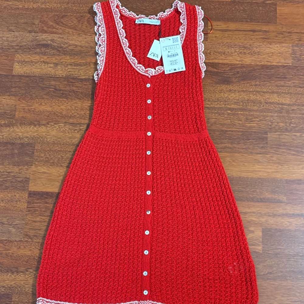 New With Tag Beautiful Pointelle Knit Mini Red Dress